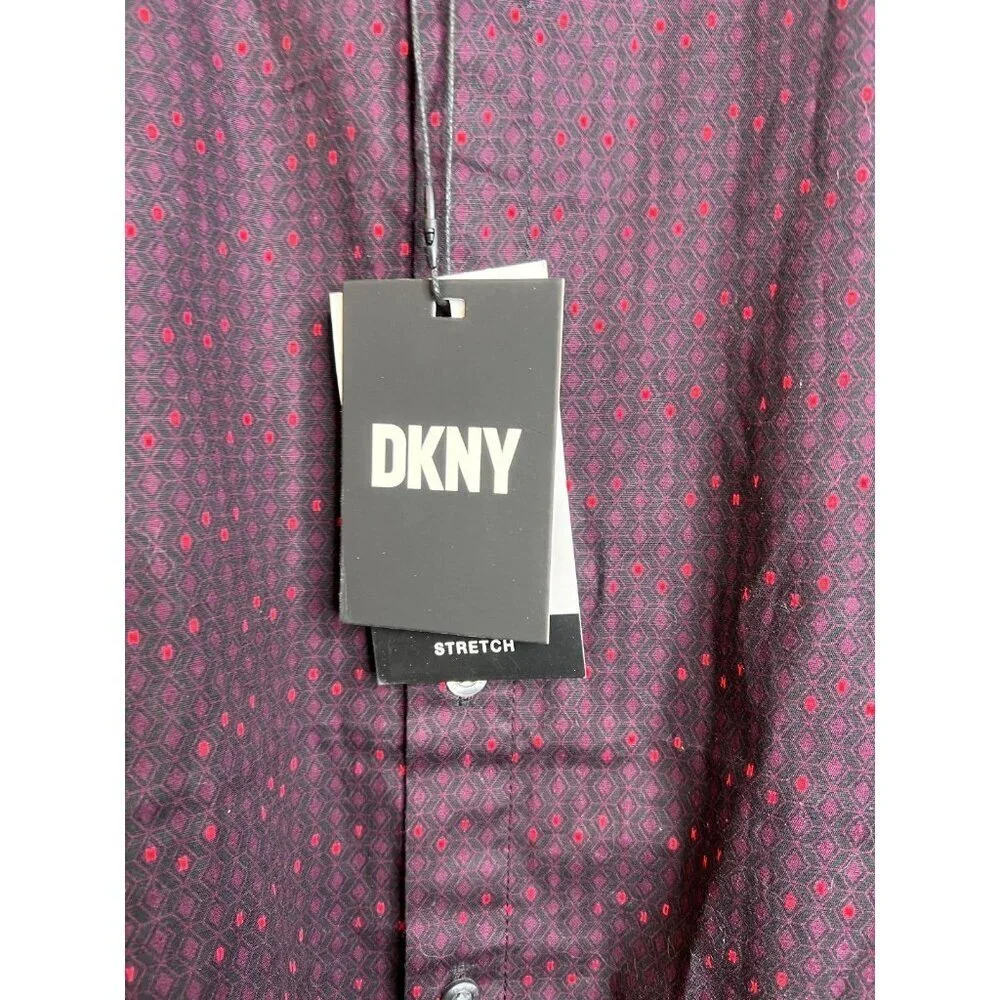 DKNY Garnet Woven Shirt Mens Size Medium Purple Red Letters